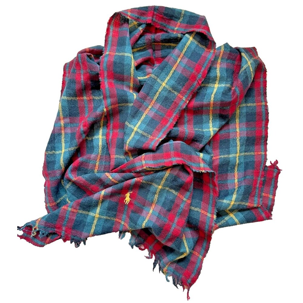 Polo Ralph Lauren Wool Scarf Heritage Tartan Plaid Fringe Holiday Preppy Cozy